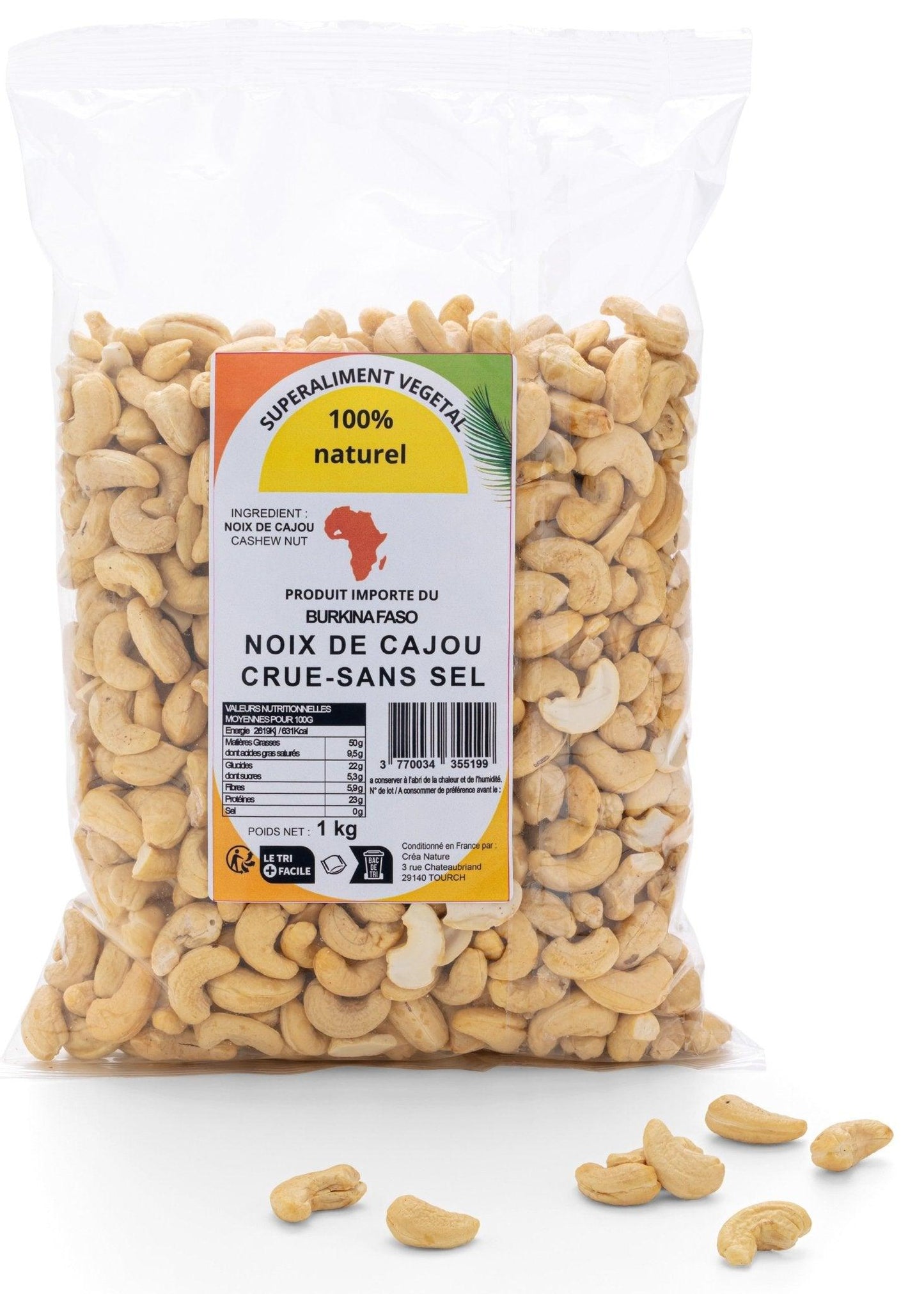 Noix de Cajou sans sel 100 % Naturelle – Croquante, Saine et Gourmande, Idéale pour Collations, 1kg - FRUITS SAJE