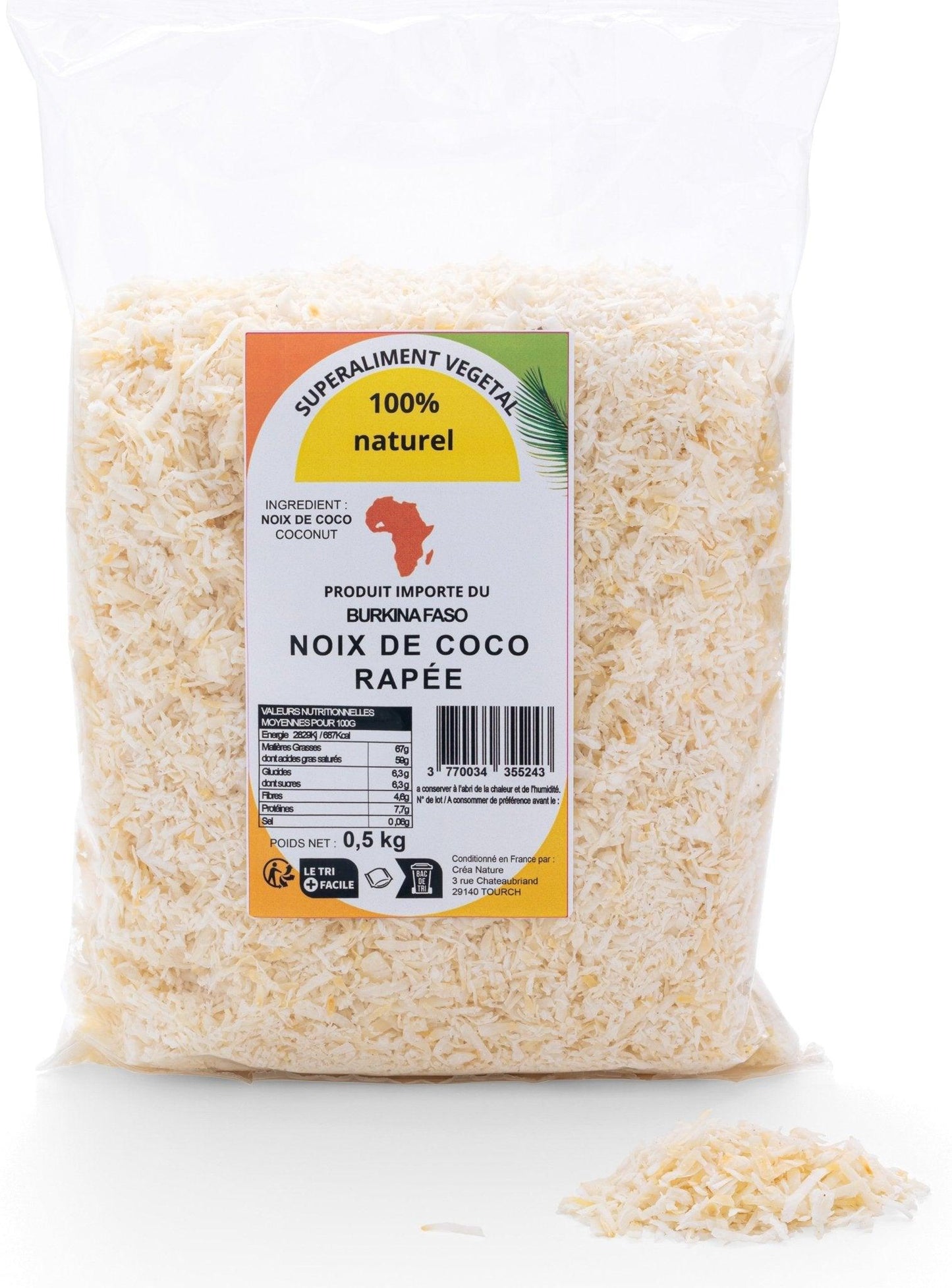 Noix de Coco Râpée 100 % Naturelle – Sans Sucre Ajouté, Sans Conservateurs, Format 500g, Idéale pour les Professionnels - FRUITS SAJE