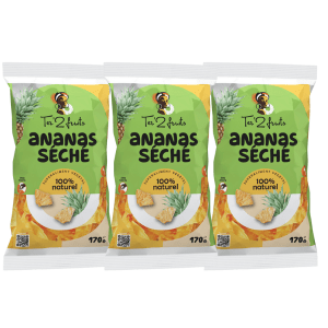 Ananas séché naturel – sans sucre ajouté, sans conservateurs - 3 x 130g - FRUITS SAJE