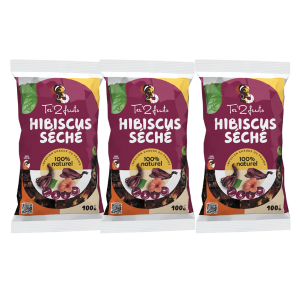 Lot de 3 paquets de fleurs d'hibiscus séchées, 100% naturelles, 3 x 100g