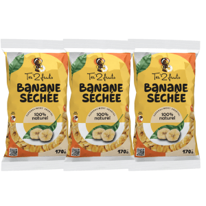 Lot de 3 paquets de banane séchée moelleuse, 100% naturelle, 3 x 150g - FRUITS SAJE